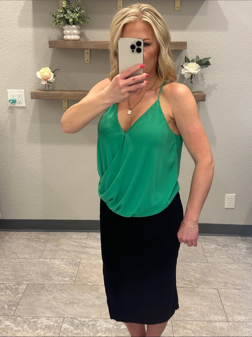 Lush Emerald Green Draped V-Neck Cami Tank